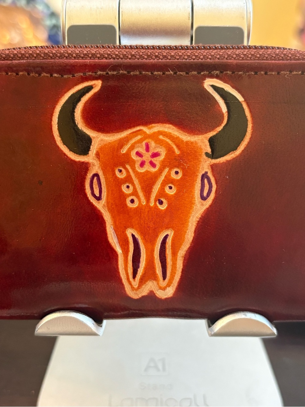 Boho Western Bull Skull Zip Around Wallet - Picture 2 of 7